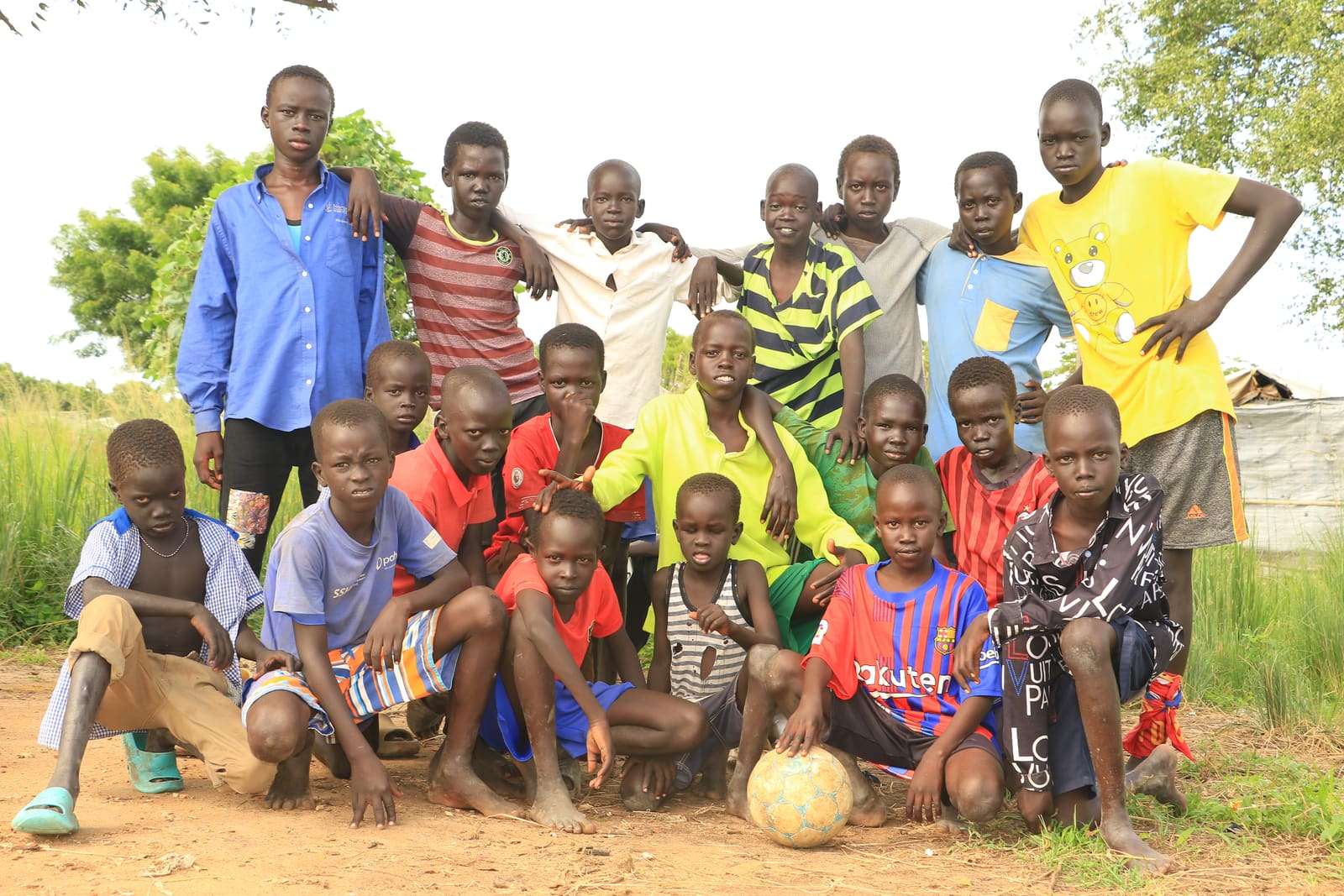 Young footballers gathered for a team photo